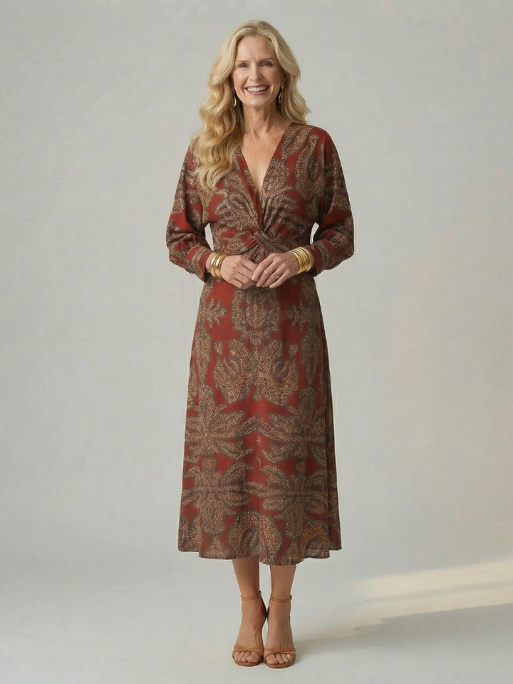 LUNE | ABITO MIDI CON WRAP NATURALE
