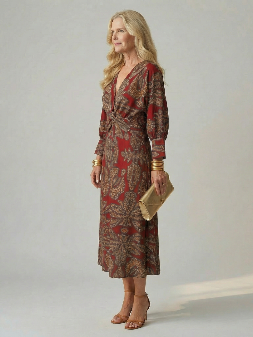 LUNE | ABITO MIDI CON WRAP NATURALE