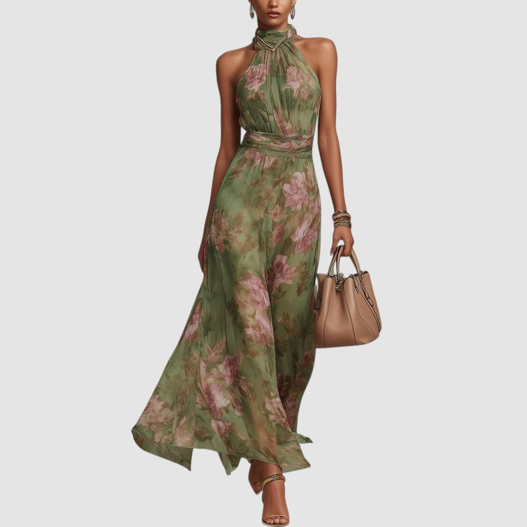 CHRISTABEL | ABITO MAXI IN CHIFFON CON COLLO HALTER FLOREALE