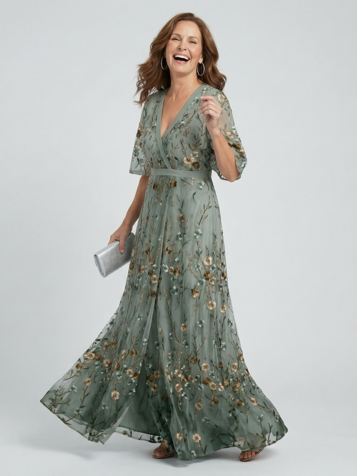 SELORA | ABITO MAXI A FIORI CON COLLO HALTER