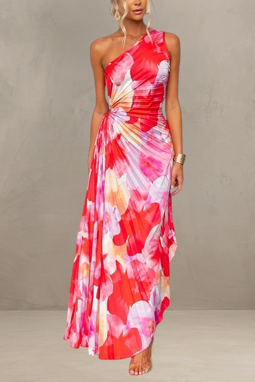 ISABELLE | ABITO MAXI FLORALE ARRICCIATO A SPALLA UNICA