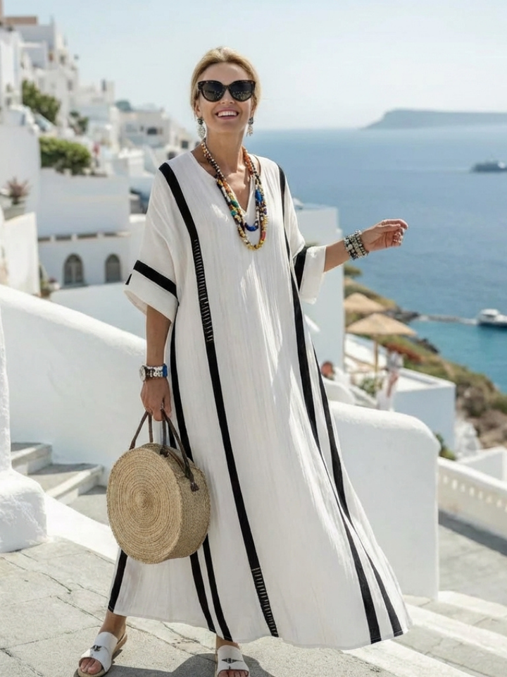 ELVIENNE | ABITO MAXI A MANICHE CORTI CON STRISCE COLOR BLOCK