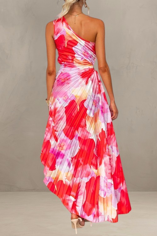 ISABELLE | ABITO MAXI FLORALE ARRICCIATO A SPALLA UNICA