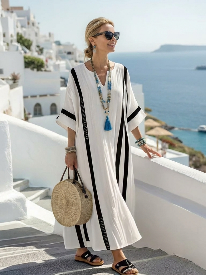 ELVIENNE | ABITO MAXI A MANICHE CORTI CON STRISCE COLOR BLOCK