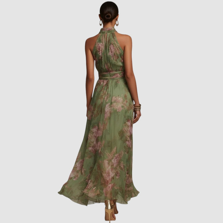 CHRISTABEL | ABITO MAXI IN CHIFFON CON COLLO HALTER FLOREALE