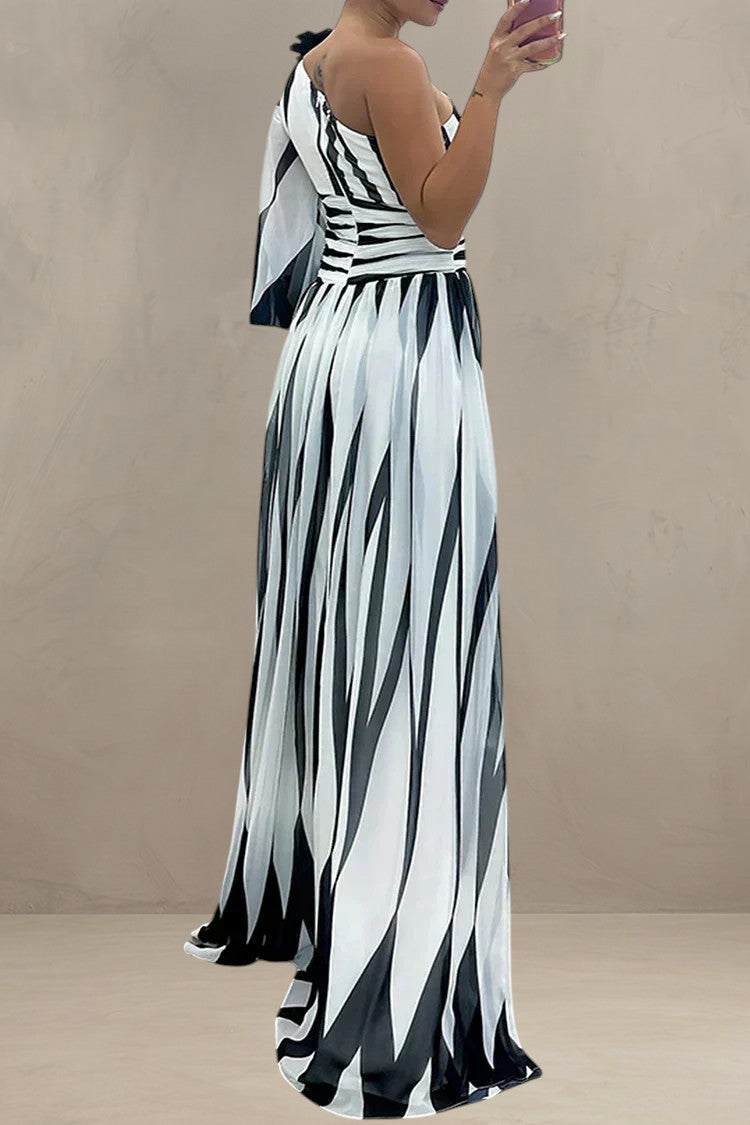 HAZEL | ABITO MAXI ELEGANTE A RIGHE CON UNA SPALLA
