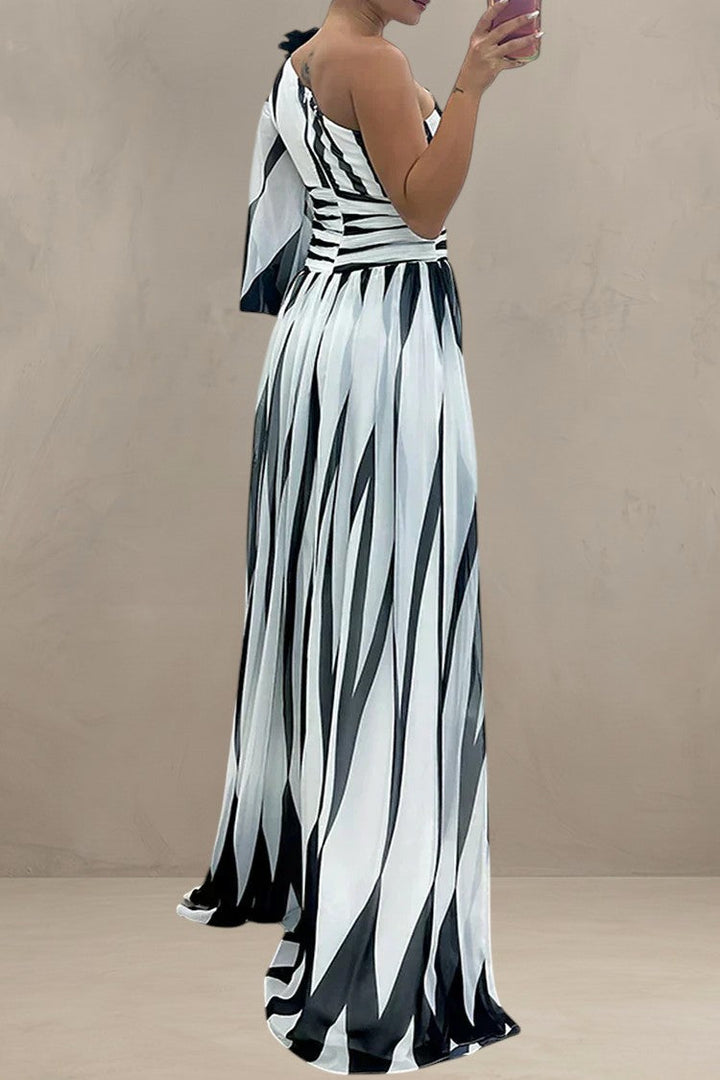HAZEL | ABITO MAXI ELEGANTE A RIGHE CON UNA SPALLA