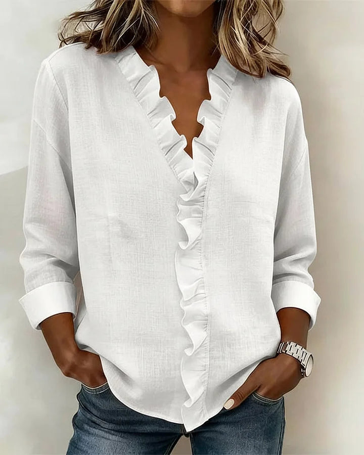 MALIYA | BLUSA CON VOLANT E SCOLLO A V