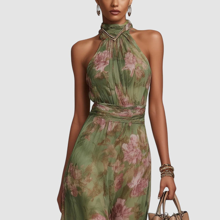 CHRISTABEL | ABITO MAXI IN CHIFFON CON COLLO HALTER FLOREALE