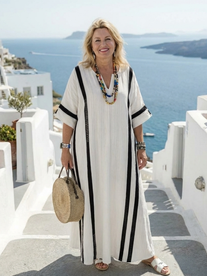ELVIENNE | ABITO MAXI A MANICHE CORTI CON STRISCE COLOR BLOCK