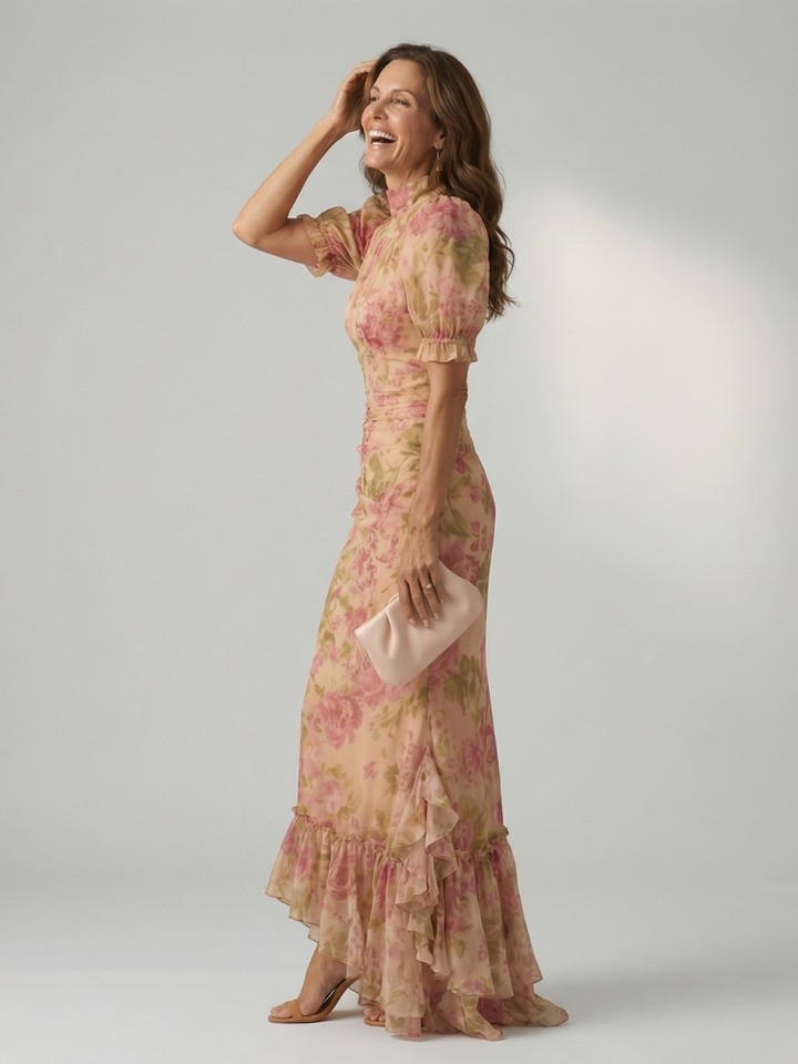 VIANNE | ABITO MAXI CON COLLO ALTO DELICATO