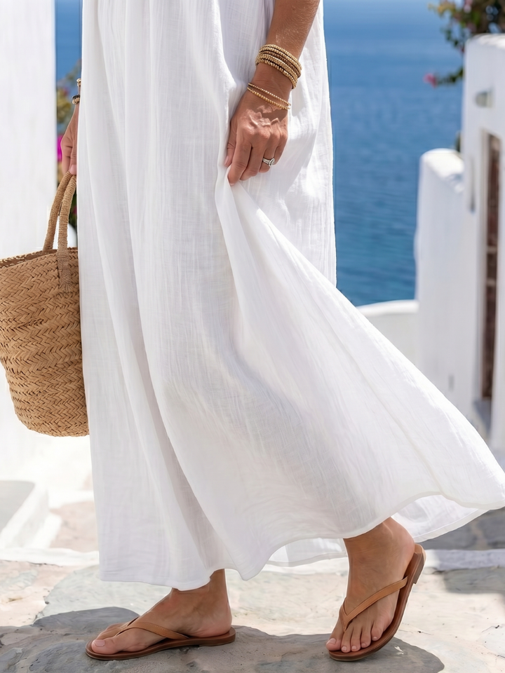 KEIRA | ABITO MAXI FLUIDO IN MATERIALE NATURALE