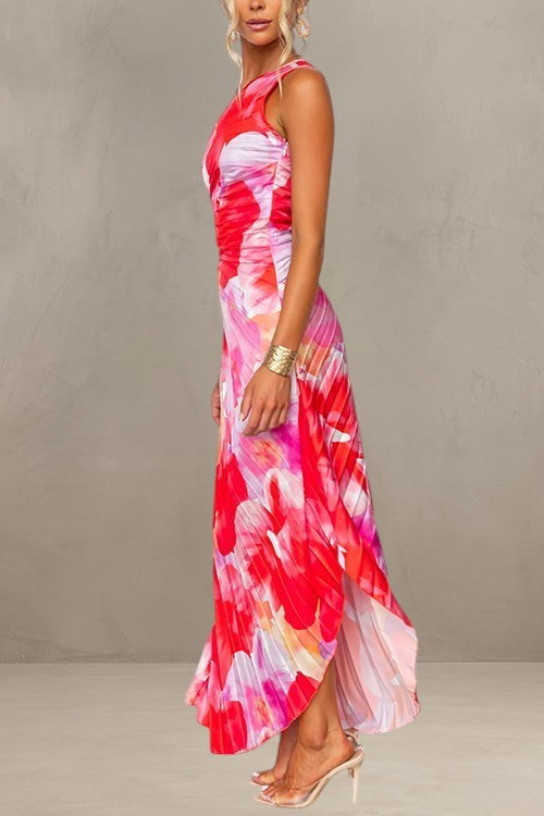 ISABELLE | ABITO MAXI FLORALE ARRICCIATO A SPALLA UNICA