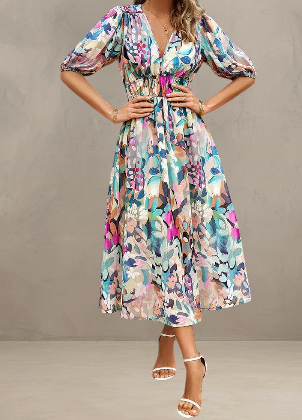 ASTELLA | ABITO MIDI FLOREALE CHE SLANCIA