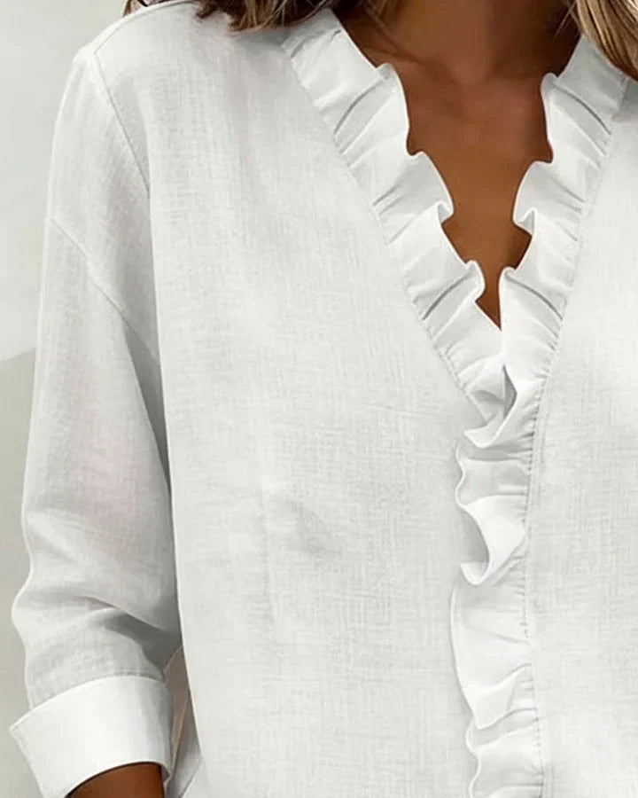 MALIYA | BLUSA CON VOLANT E SCOLLO A V