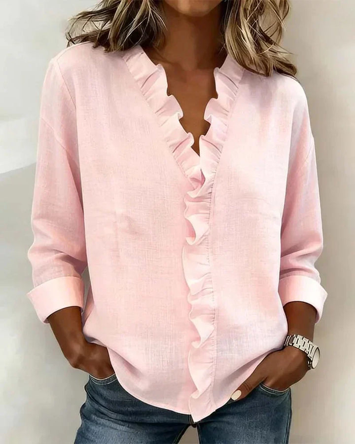 MALIYA | BLUSA CON VOLANT E SCOLLO A V
