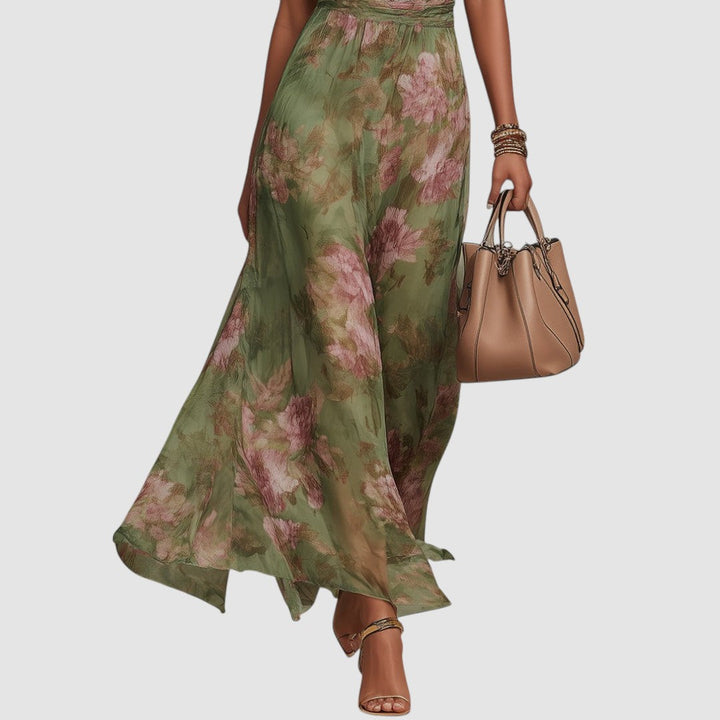 CHRISTABEL | ABITO MAXI IN CHIFFON CON COLLO HALTER FLOREALE
