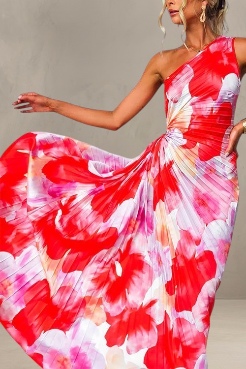 ISABELLE | ABITO MAXI FLORALE ARRICCIATO A SPALLA UNICA
