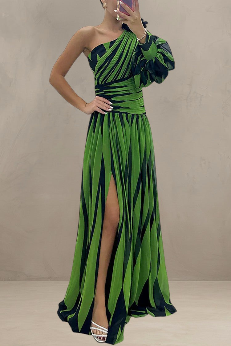 HAZEL | ABITO MAXI ELEGANTE A RIGHE CON UNA SPALLA