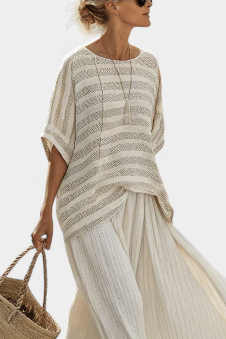 WESTLYN | TOP IN BAMBOO STRIATO COMODO E PANTALONI IN LINO FLUIDI