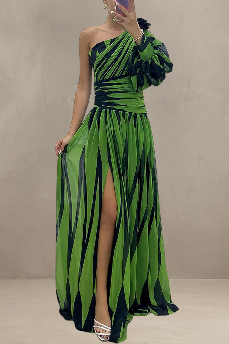 HAZEL | ABITO MAXI ELEGANTE A RIGHE CON UNA SPALLA