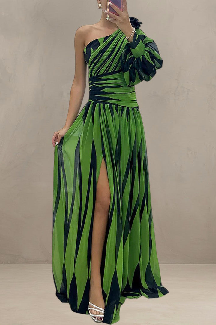 HAZEL | ABITO MAXI ELEGANTE A RIGHE CON UNA SPALLA