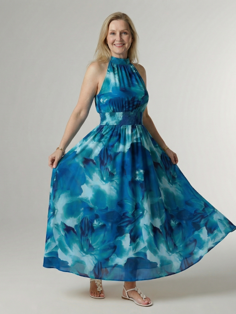 SYLIN | ABITO MIDI CON COLLO HALTER ARRICCIATO