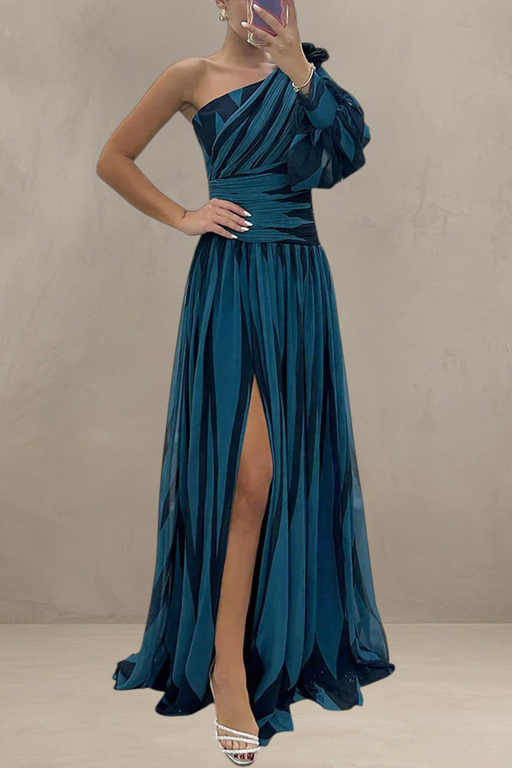 HAZEL | ABITO MAXI ELEGANTE A RIGHE CON UNA SPALLA