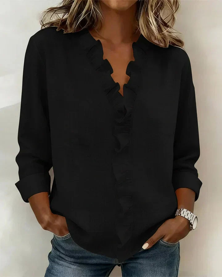 MALIYA | BLUSA CON VOLANT E SCOLLO A V