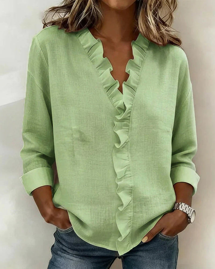 MALIYA | BLUSA CON VOLANT E SCOLLO A V