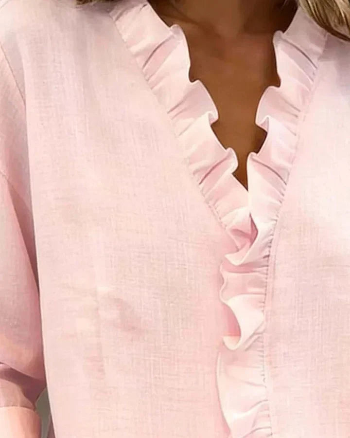 MALIYA | BLUSA CON VOLANT E SCOLLO A V