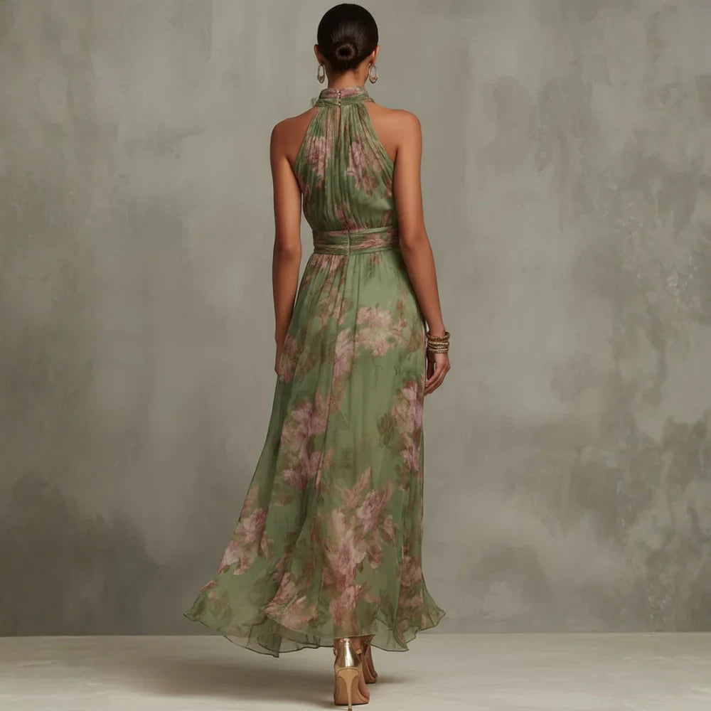 CHRISTABEL | ABITO MAXI IN CHIFFON CON COLLO HALTER FLOREALE