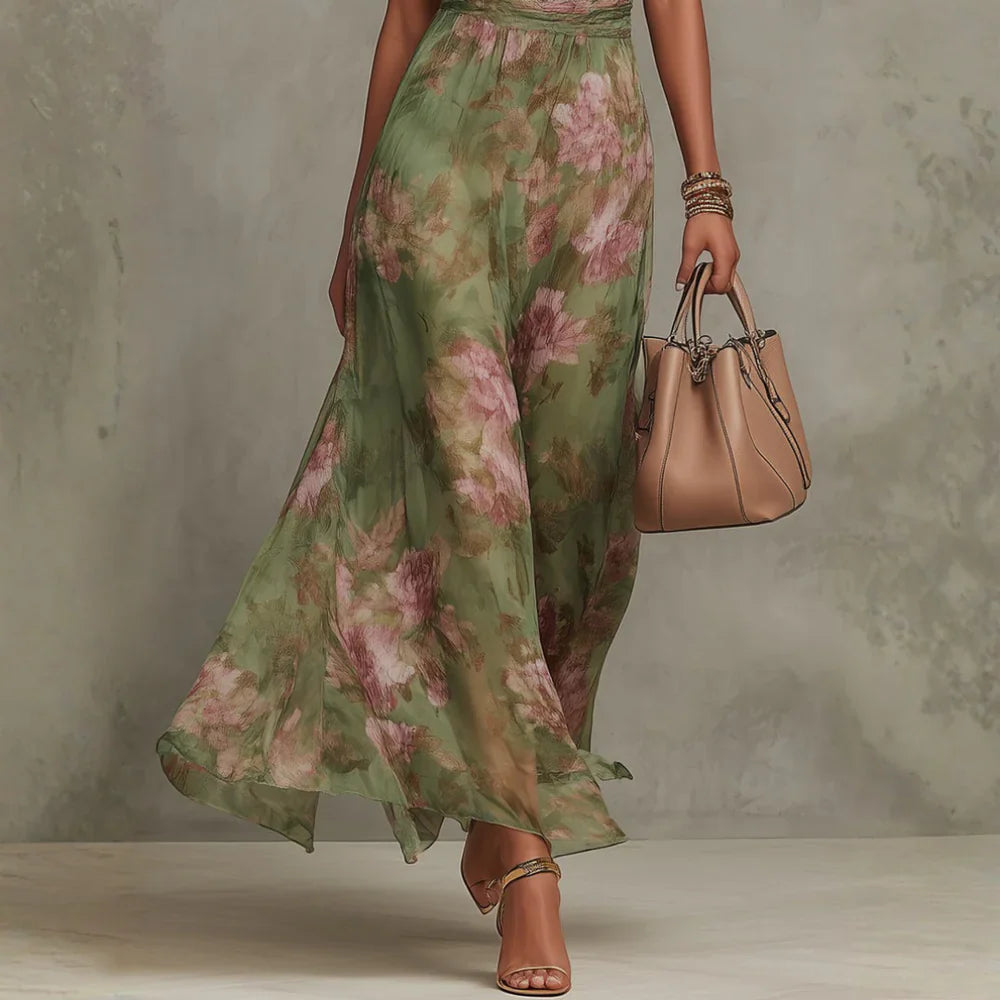 CHRISTABEL | ABITO MAXI IN CHIFFON CON COLLO HALTER FLOREALE