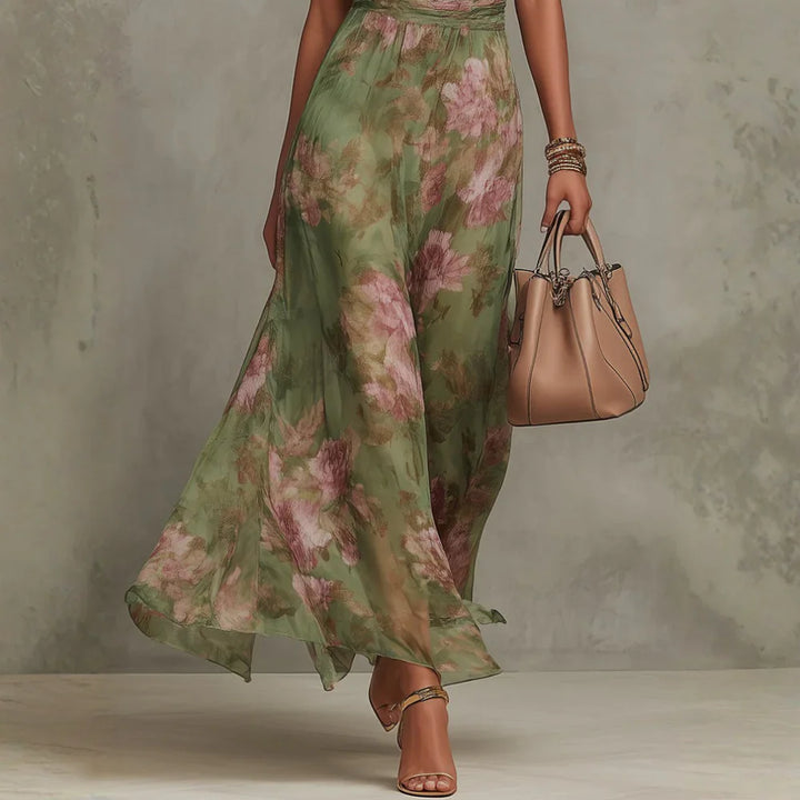 CHRISTABEL | ABITO MAXI IN CHIFFON CON COLLO HALTER FLOREALE