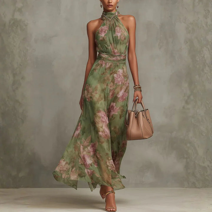 CHRISTABEL | ABITO MAXI IN CHIFFON CON COLLO HALTER FLOREALE