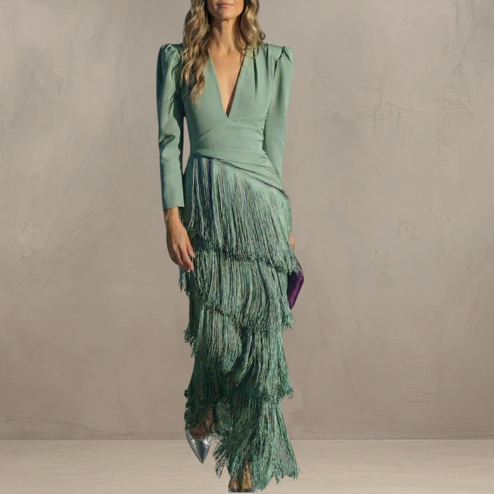 KLARA | ABITO ELEGANTE CON MANICHE FRANGIATE