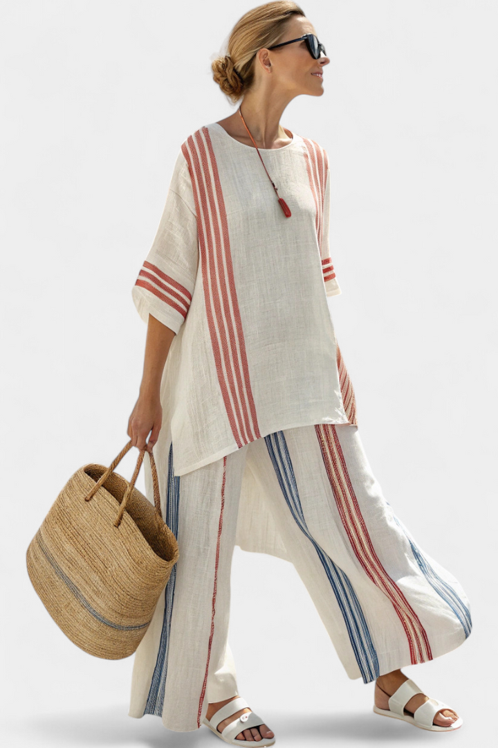 SOLVANE | TOP STRIATO MULTICOLOR SOPHISTICATO E PANTALONI MEDITERRANEI