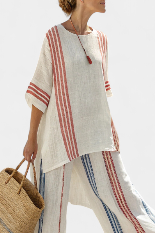 SOLVANE | TOP STRIATO MULTICOLOR SOPHISTICATO E PANTALONI MEDITERRANEI