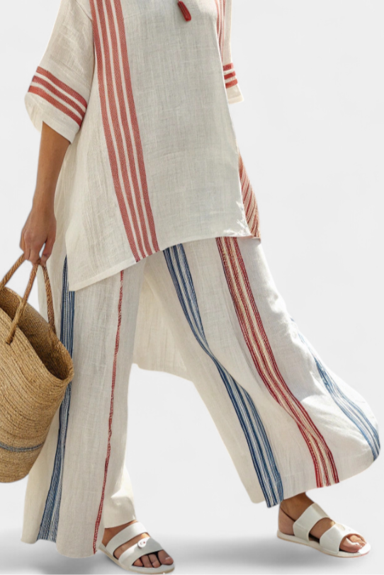 SOLVANE | TOP STRIATO MULTICOLOR SOPHISTICATO E PANTALONI MEDITERRANEI