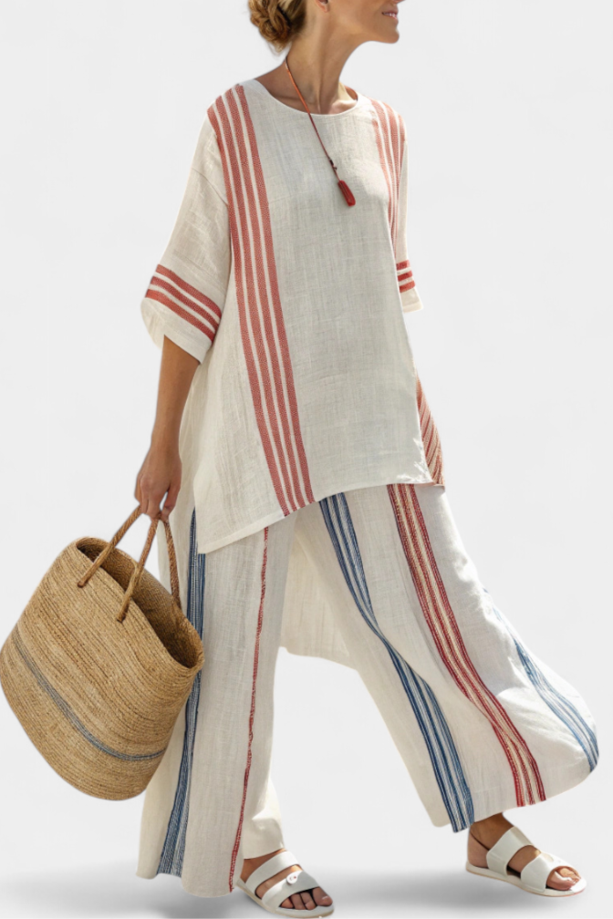 SOLVANE | TOP STRIATO MULTICOLOR SOPHISTICATO E PANTALONI MEDITERRANEI