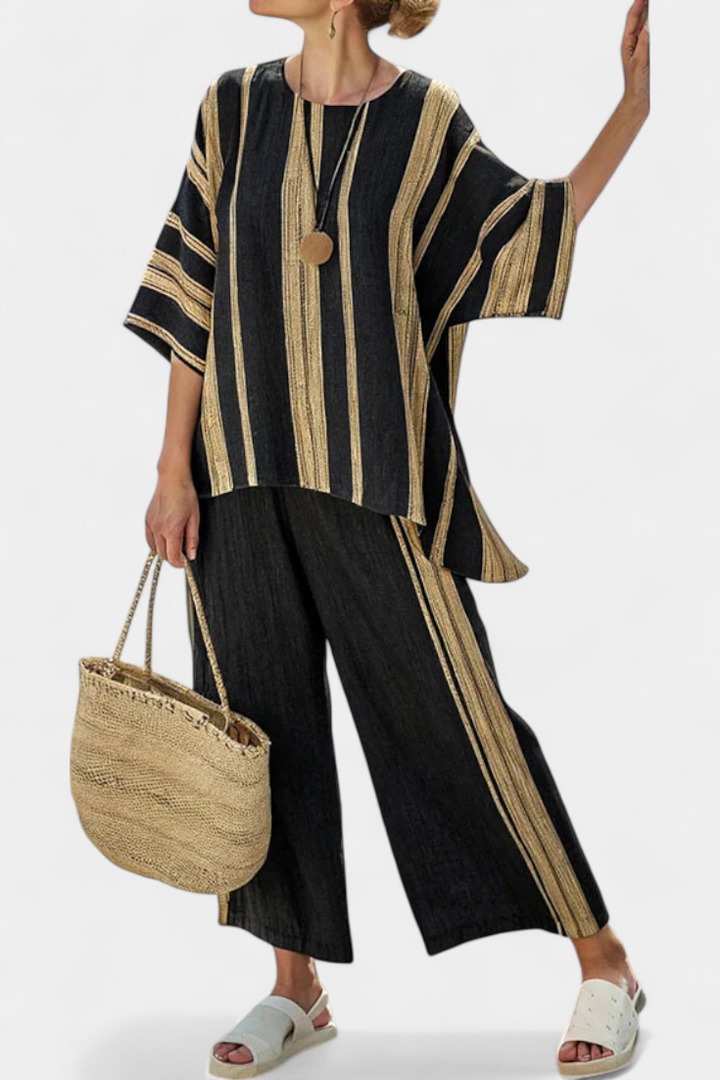 CALDEN | TOP STRIPED OVERSIZE COMODO & PANTALONI IN LINO RILASSATI
