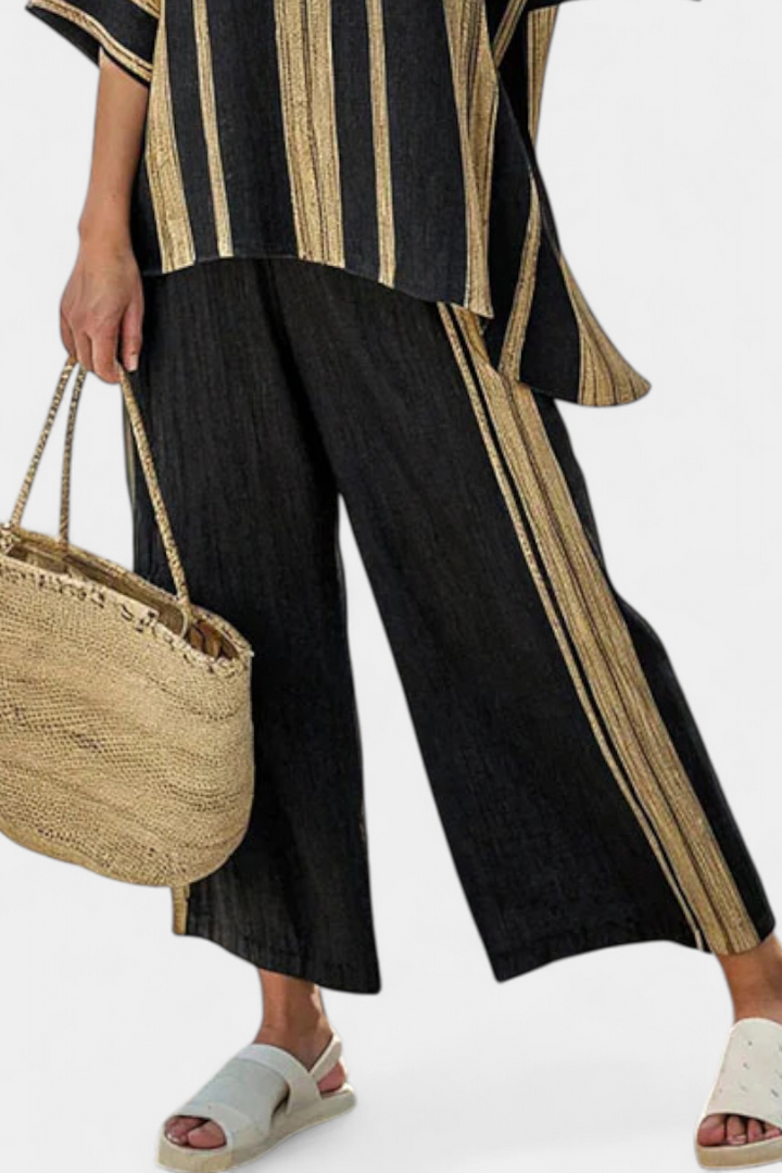 CALDEN | TOP STRIPED OVERSIZE COMODO & PANTALONI IN LINO RILASSATI