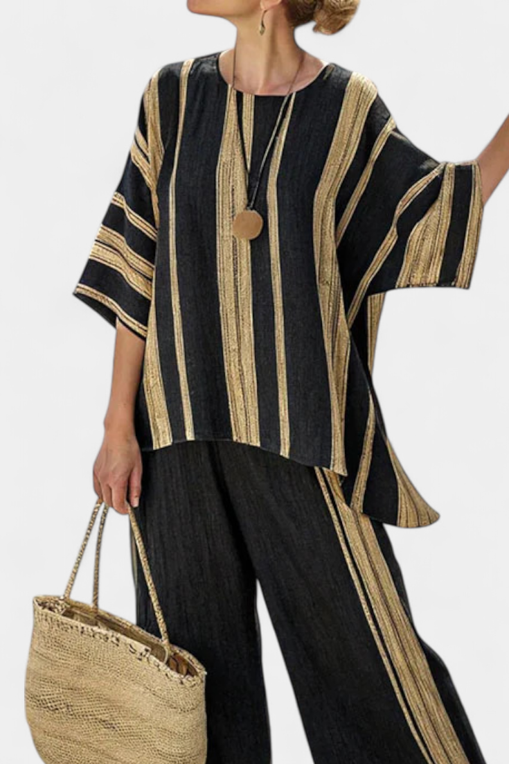 CALDEN | TOP STRIPED OVERSIZE COMODO & PANTALONI IN LINO RILASSATI