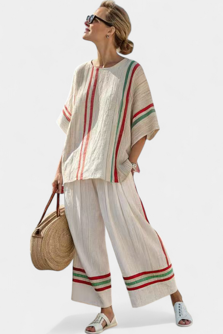 TRUVANE | BLUSA BOHO COMODA CON STAMPA E PANTALONI LARGHI