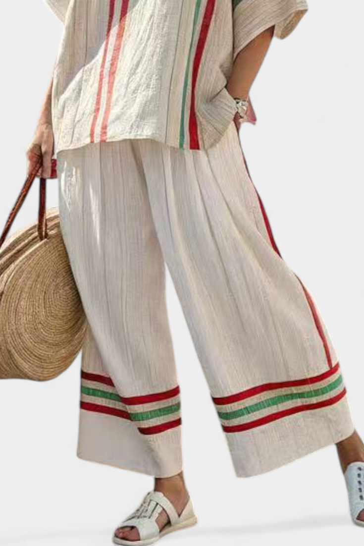 TRUVANE | BLUSA BOHO COMODA CON STAMPA E PANTALONI LARGHI