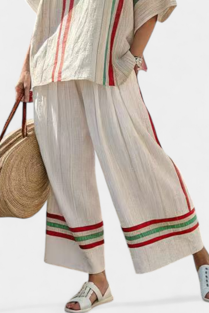 TRUVANE | BLUSA BOHO COMODA CON STAMPA E PANTALONI LARGHI
