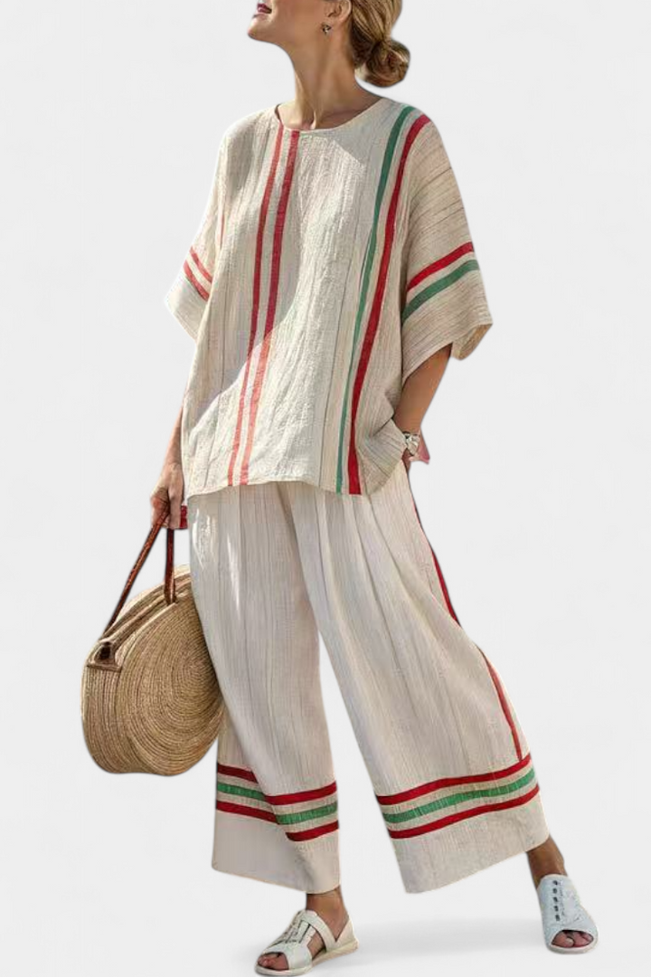 TRUVANE | BLUSA BOHO COMODA CON STAMPA E PANTALONI LARGHI