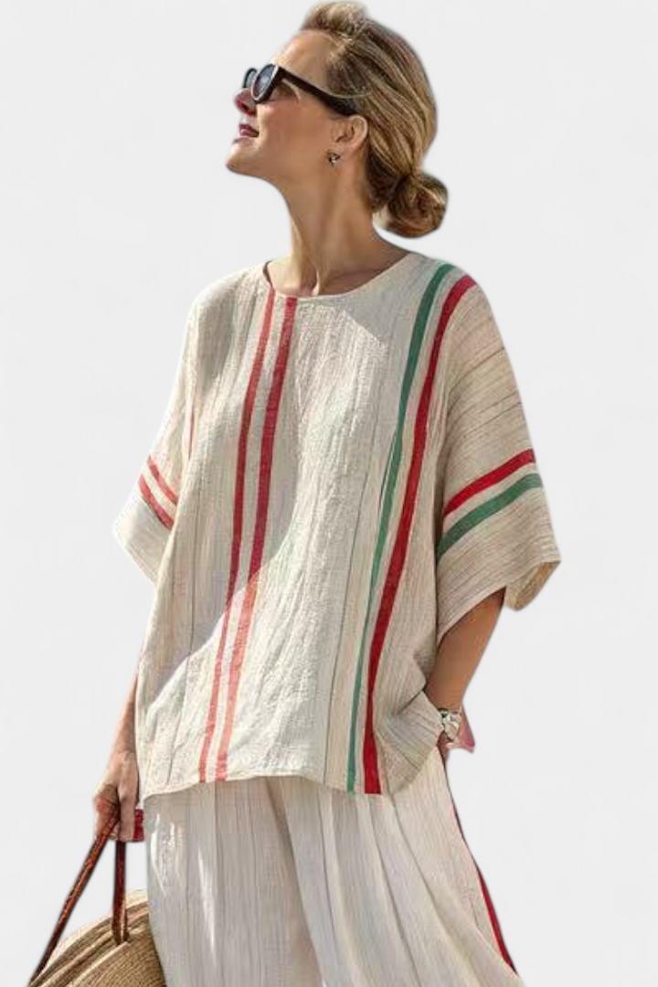 TRUVANE | BLUSA BOHO COMODA CON STAMPA E PANTALONI LARGHI
