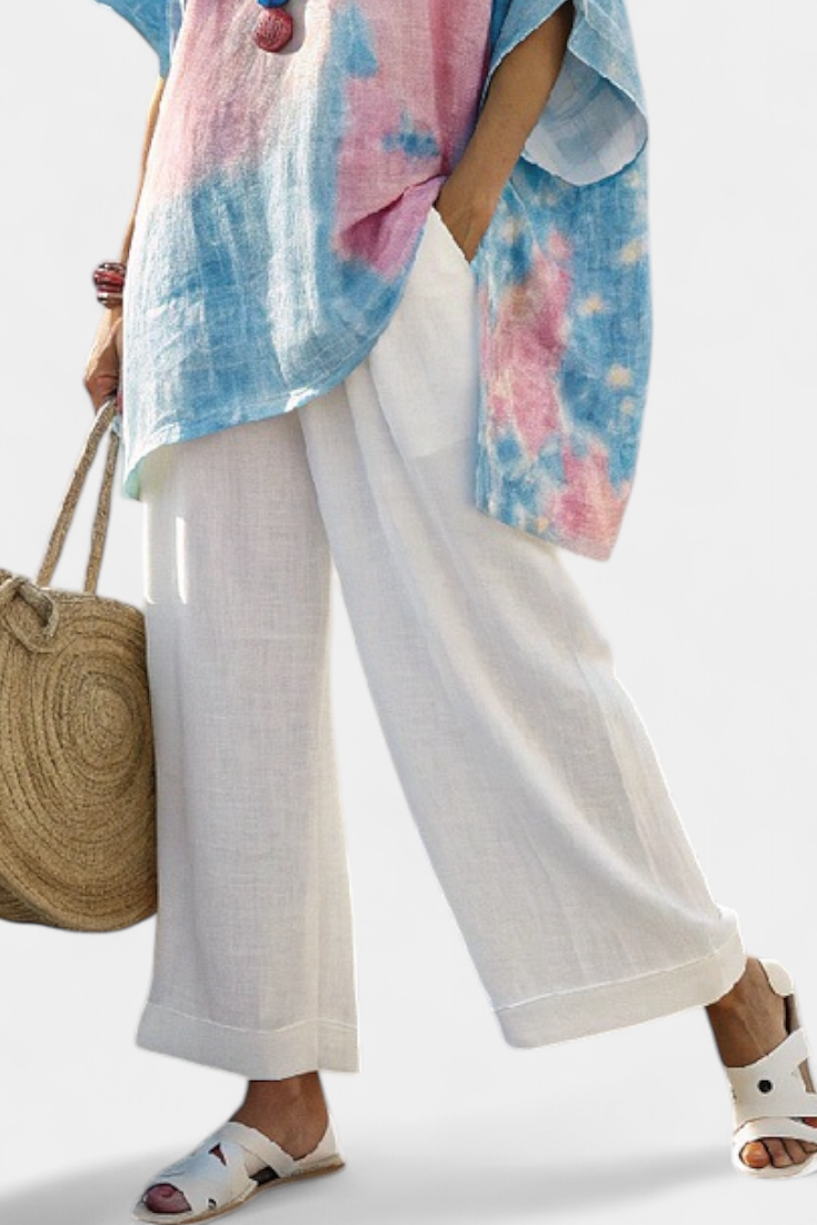 VANTREL | TOP IN LINO COMODO E RILASSATO & PANTALONI A RIGHE IN BAMBOO