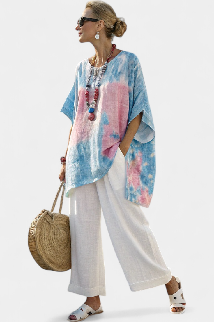 VANTREL | TOP IN LINO COMODO E RILASSATO & PANTALONI A RIGHE IN BAMBOO